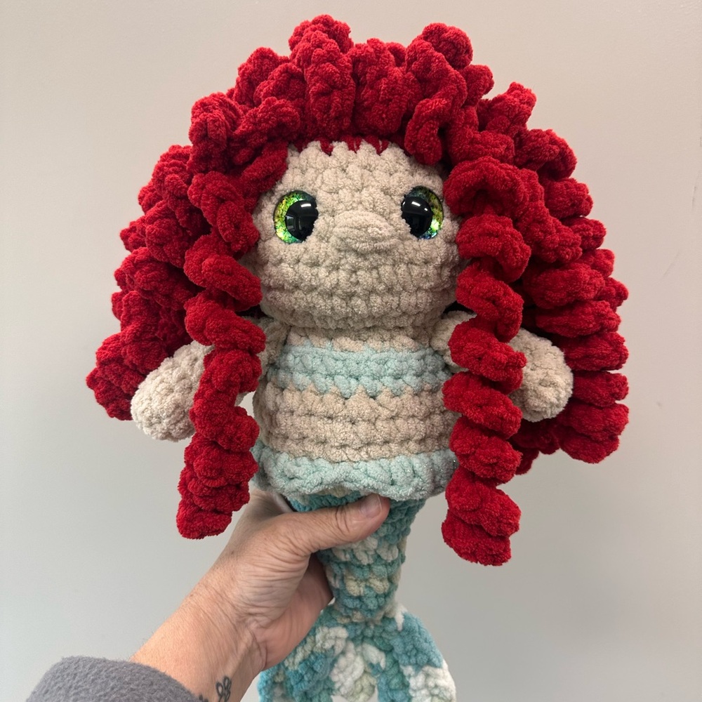 Handmade Crochet Mermaid Doll with Red Hair